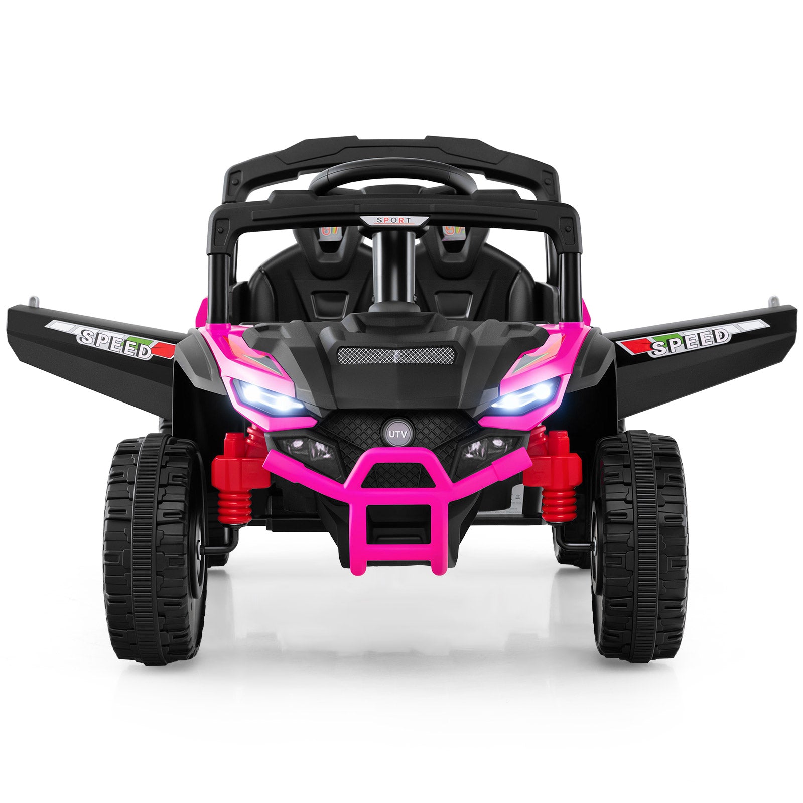 12V Kids Ride On Car UTV Electric Vehicle with LED Lights Music and Horn, Hot Pink Powered Ride On Toys at Gallery Canada