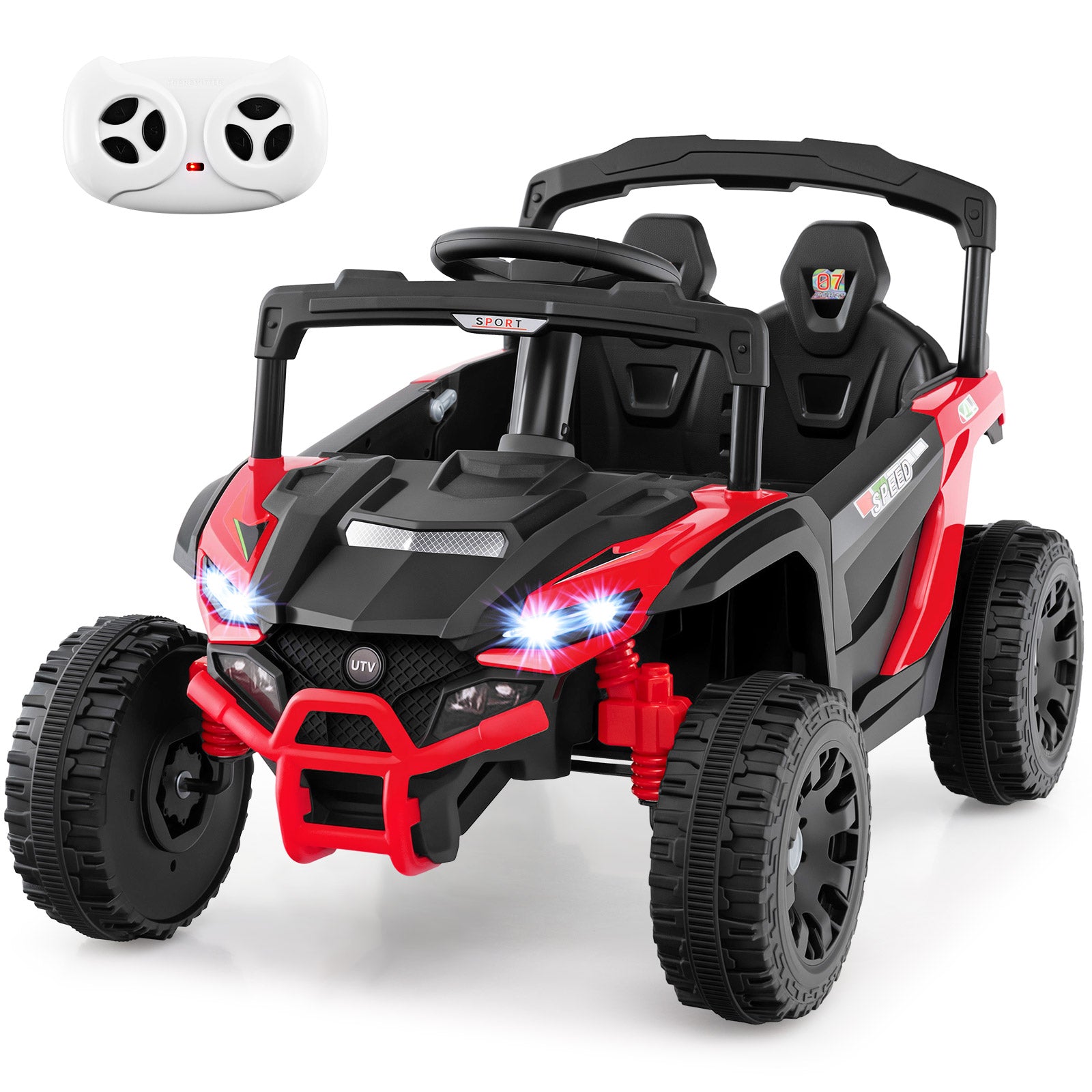12V Kids Ride On Car UTV Electric Vehicle with LED Lights Music and Horn, Red Powered Ride On Toys at Gallery Canada