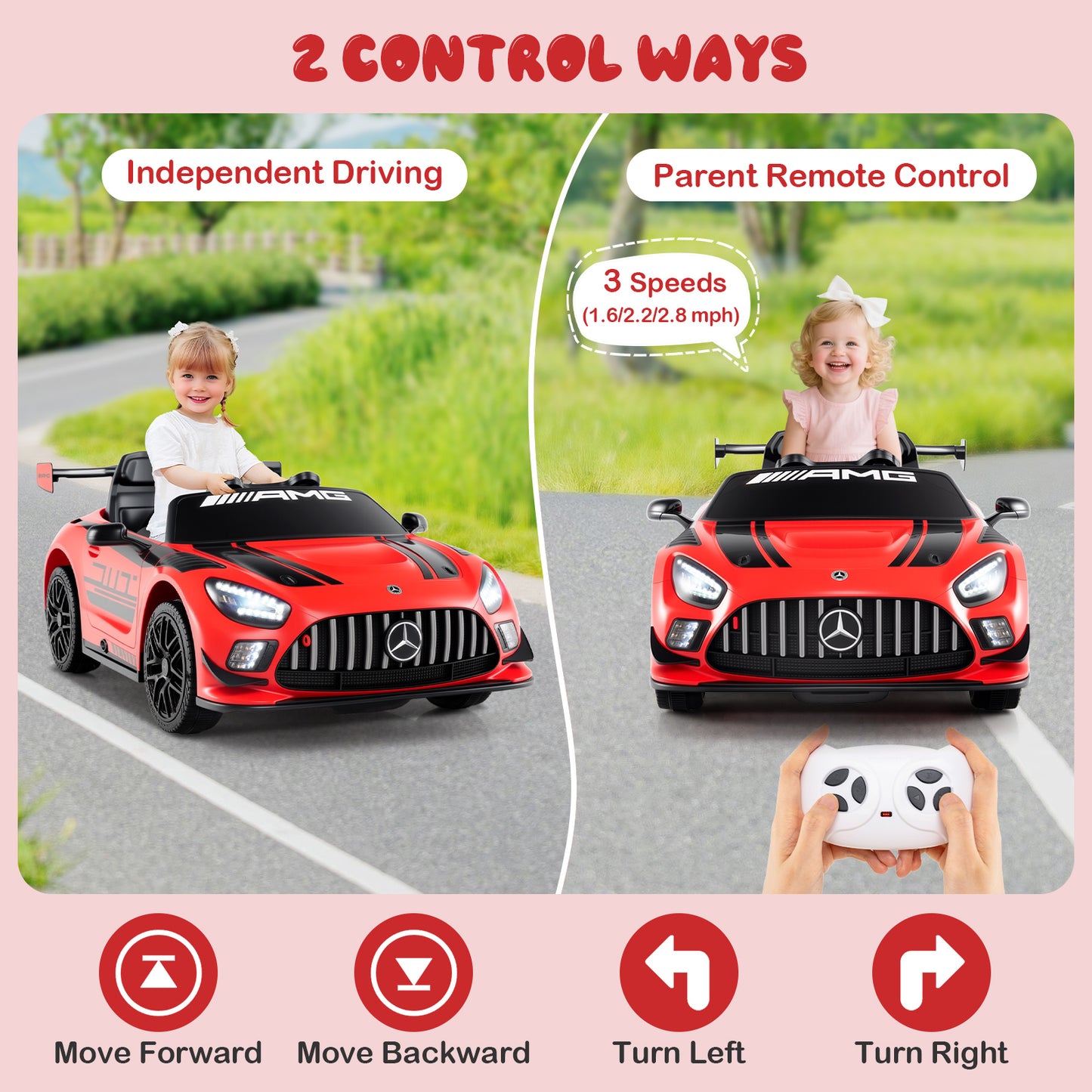 12V Kids Ride-On Car Mercedes-AMG GT3 Licensed with Adjustable Speed, Red Powered Ride On Toys at Gallery Canada