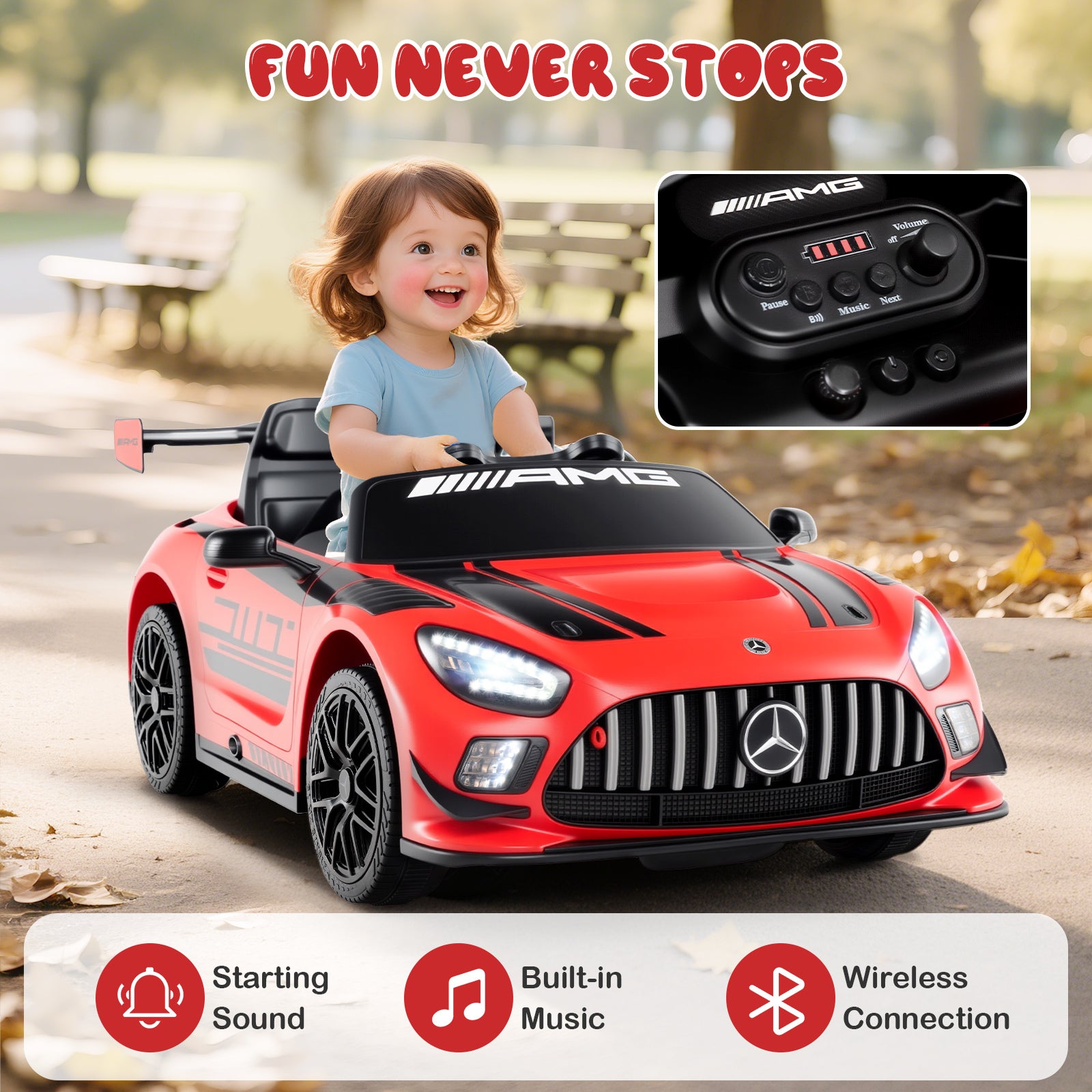 12V Kids Ride-On Car Mercedes-AMG GT3 Licensed with Adjustable Speed, Red Powered Ride On Toys at Gallery Canada