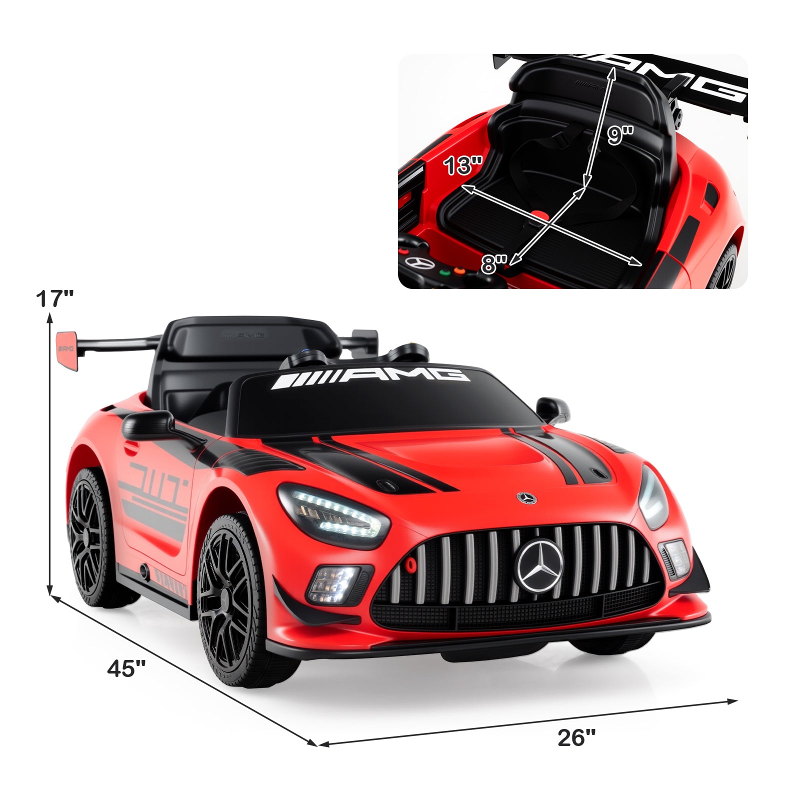 12V Kids Ride-On Car Mercedes-AMG GT3 Licensed with Adjustable Speed, Red Powered Ride On Toys at Gallery Canada