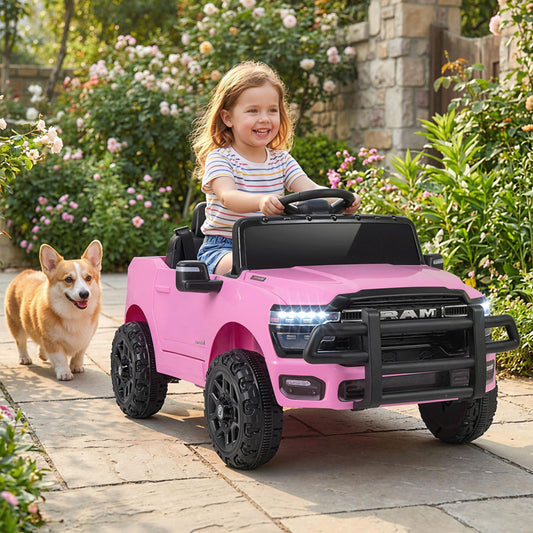12V Kids Ride On Car Licensed RAM 3500 Electric Vehicle with Remote Control, Pink Powered Ride On Toys Pink at Gallery Canada