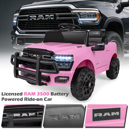 12V Kids Ride On Car Licensed RAM 3500 Electric Vehicle with Remote Control, Pink Powered Ride On Toys at Gallery Canada