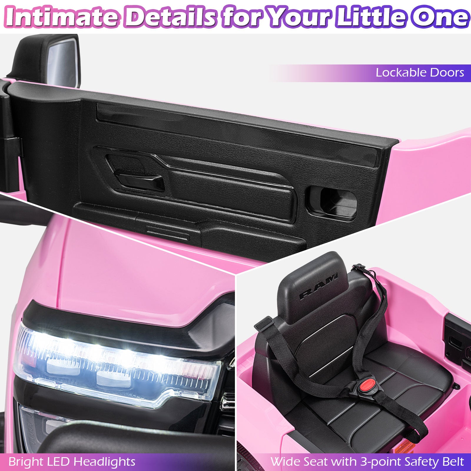 12V Kids Ride On Car Licensed RAM 3500 Electric Vehicle with Remote Control, Pink Powered Ride On Toys at Gallery Canada