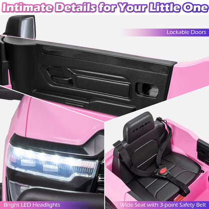 12V Kids Ride On Car Licensed RAM 3500 Electric Vehicle with Remote Control, Pink Powered Ride On Toys at Gallery Canada