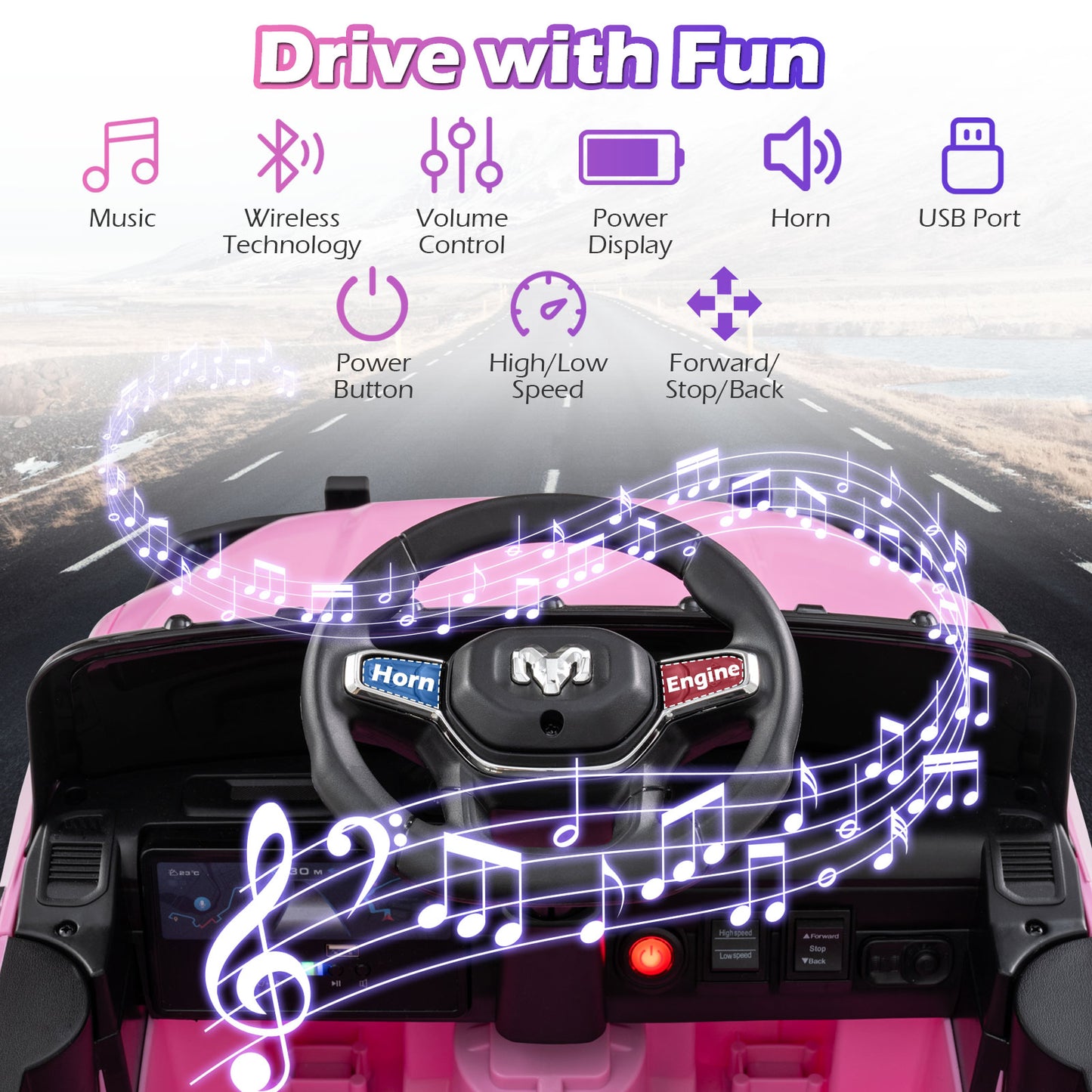 12V Kids Ride On Car Licensed RAM 3500 Electric Vehicle with Remote Control, Pink Powered Ride On Toys at Gallery Canada