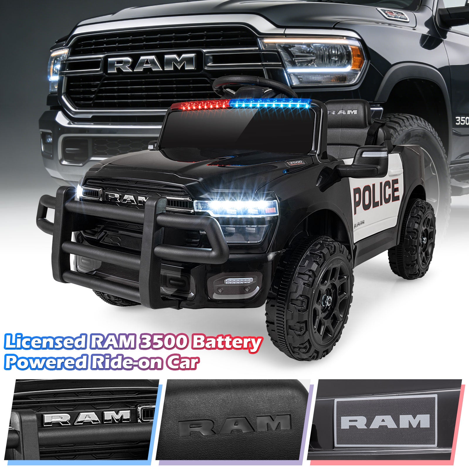 12V Kids Ride On Car Licensed RAM 3500 Electric Vehicle with Remote Control, Black Powered Ride On Toys at Gallery Canada