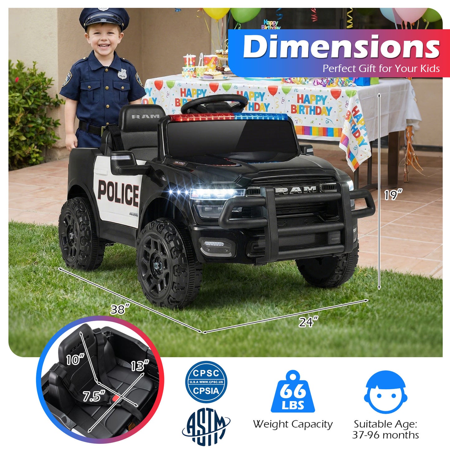 12V Kids Ride On Car Licensed RAM 3500 Electric Vehicle with Remote Control, Black Powered Ride On Toys at Gallery Canada