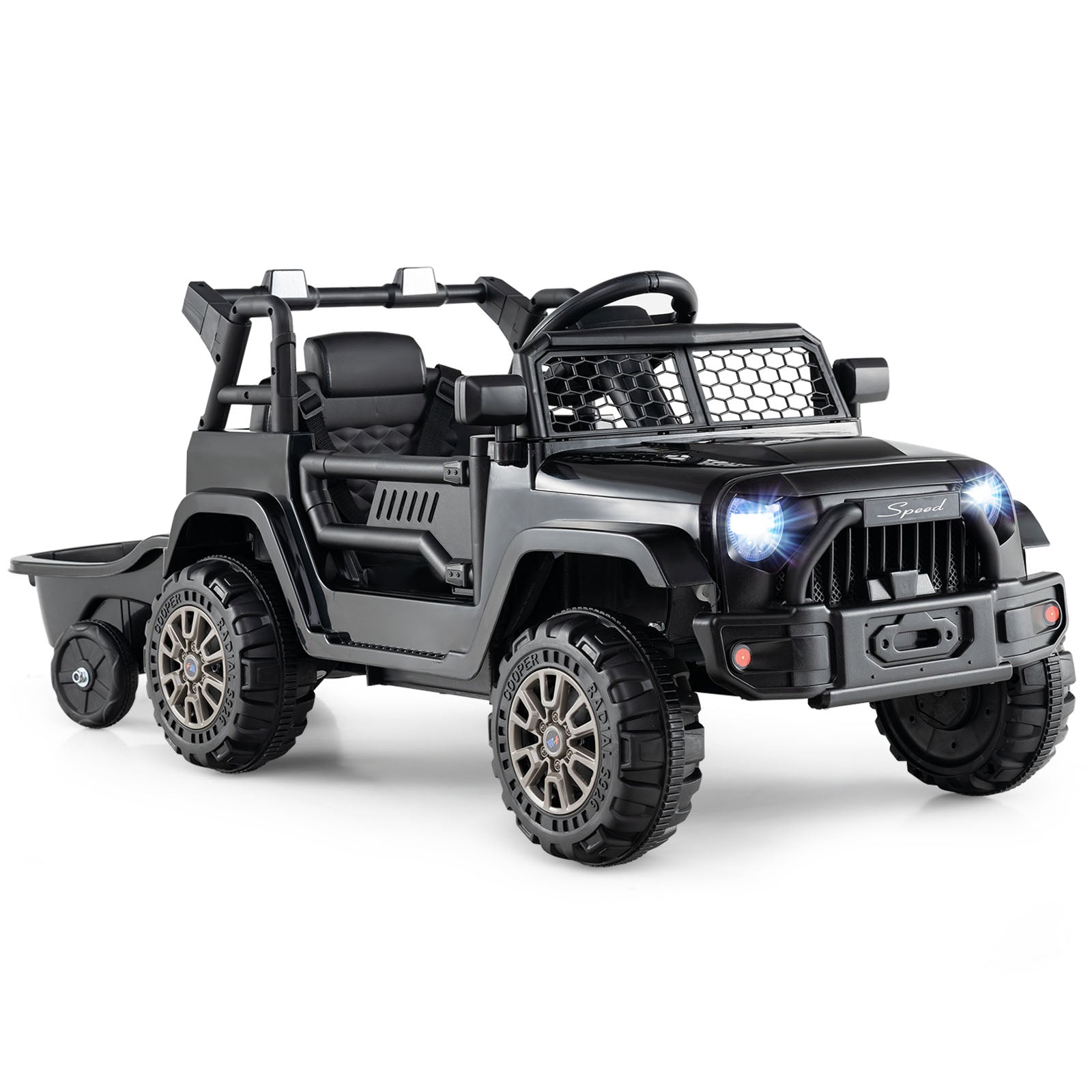Kids Ride On UTV Car with Detachable Trailer 12V Battery Powered Ride On Truck, Black Powered Ride On Toys at Gallery Canada