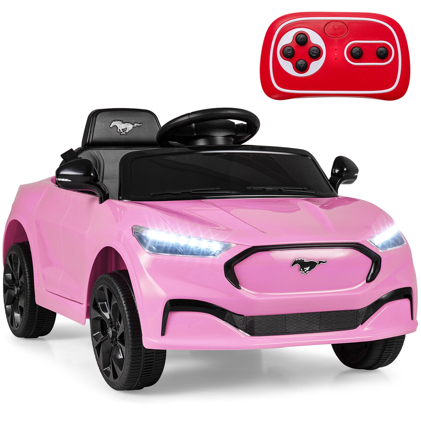 12V Kids Ride on Car Licensed Ford Mach E with Parent Control and Horn, Pink