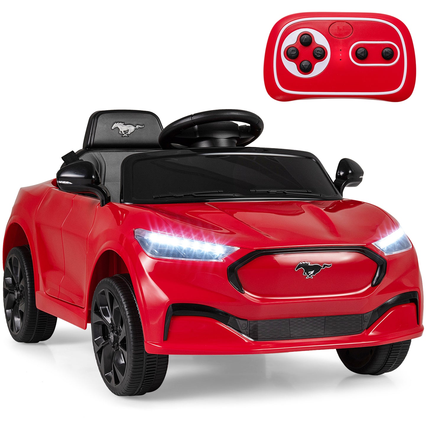 12V Kids Ride on Car Licensed Ford Mach E with Parent Control and Horn, Red
