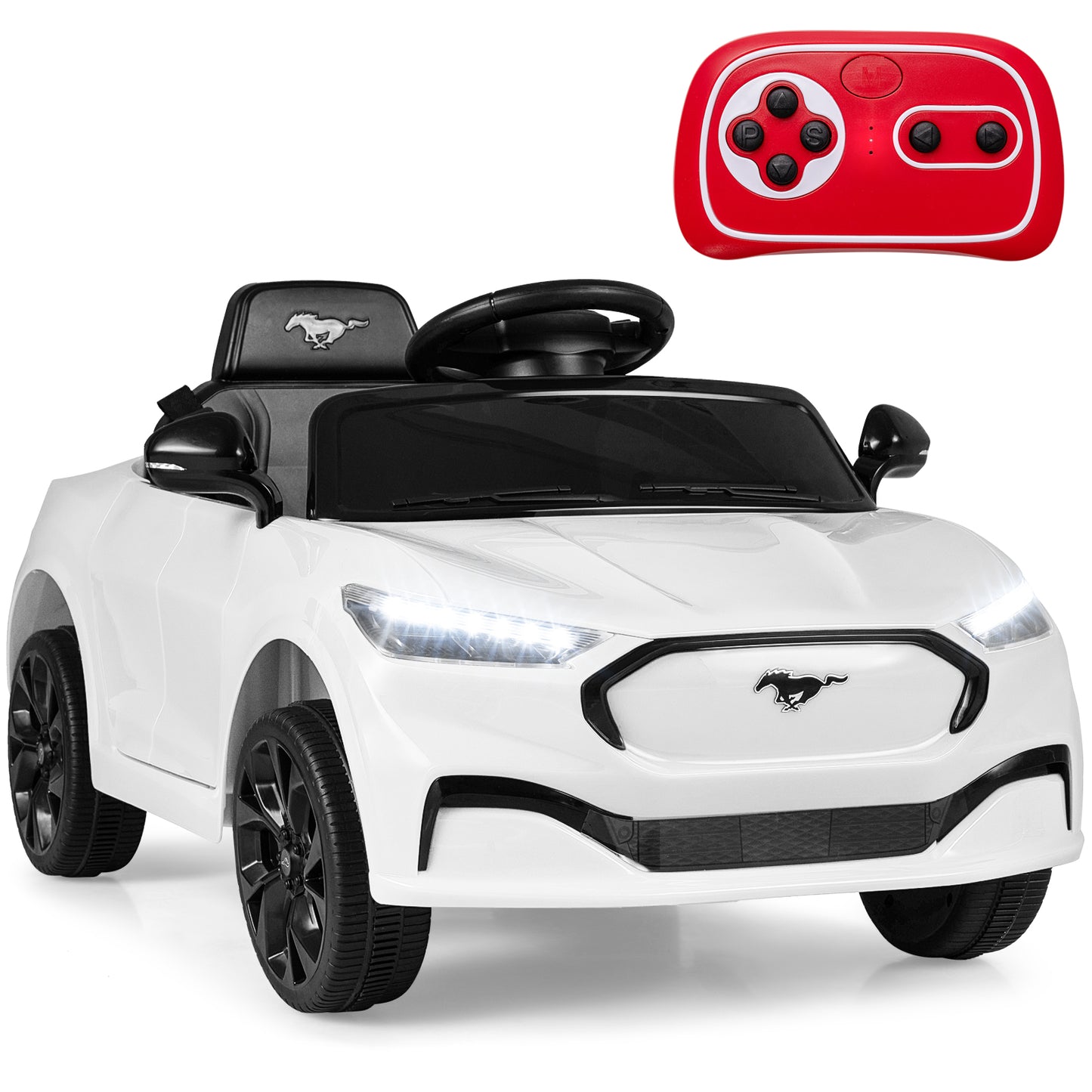 12V Kids Ride on Car Licensed Ford Mach E with Parent Control and Horn, White