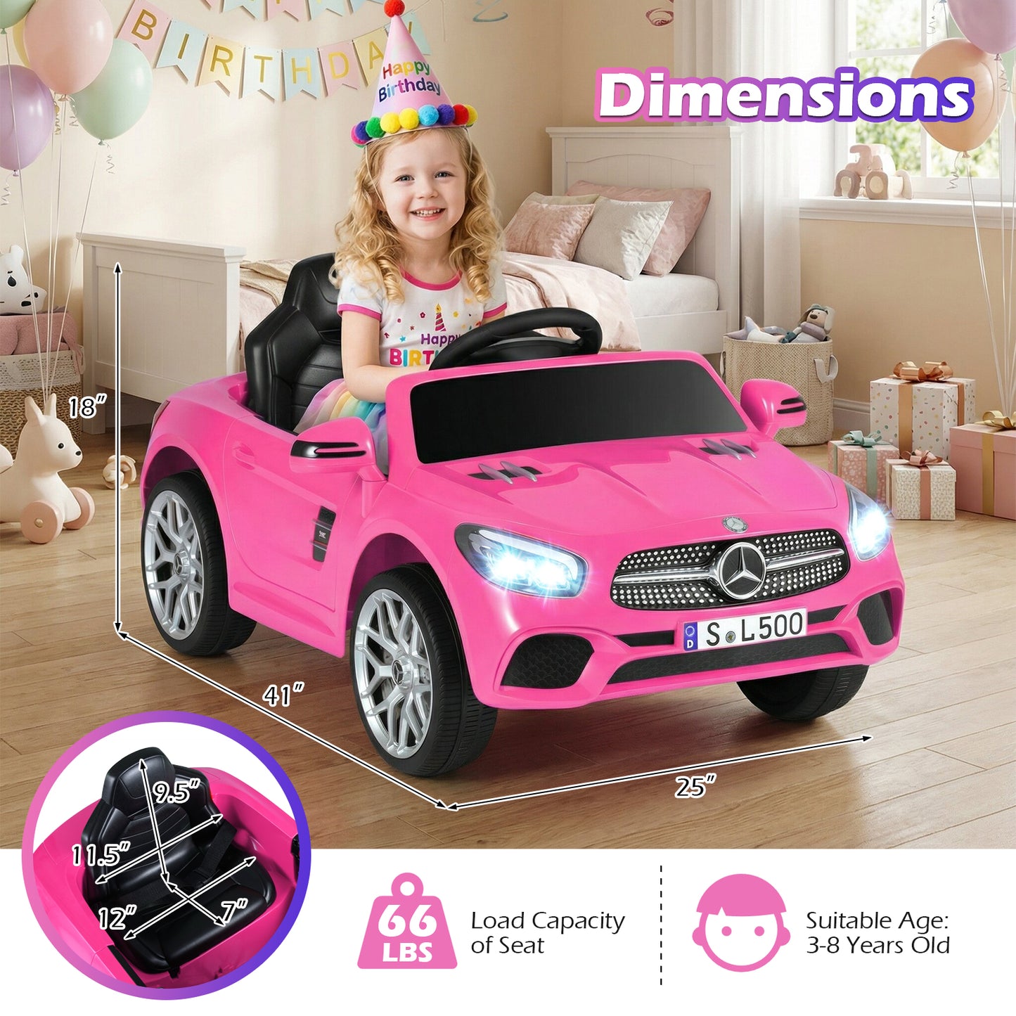 12V Kids Ride on Car Licensed Mercedes-Benz with Remote and Music, Pink Powered Ride On Toys at Gallery Canada