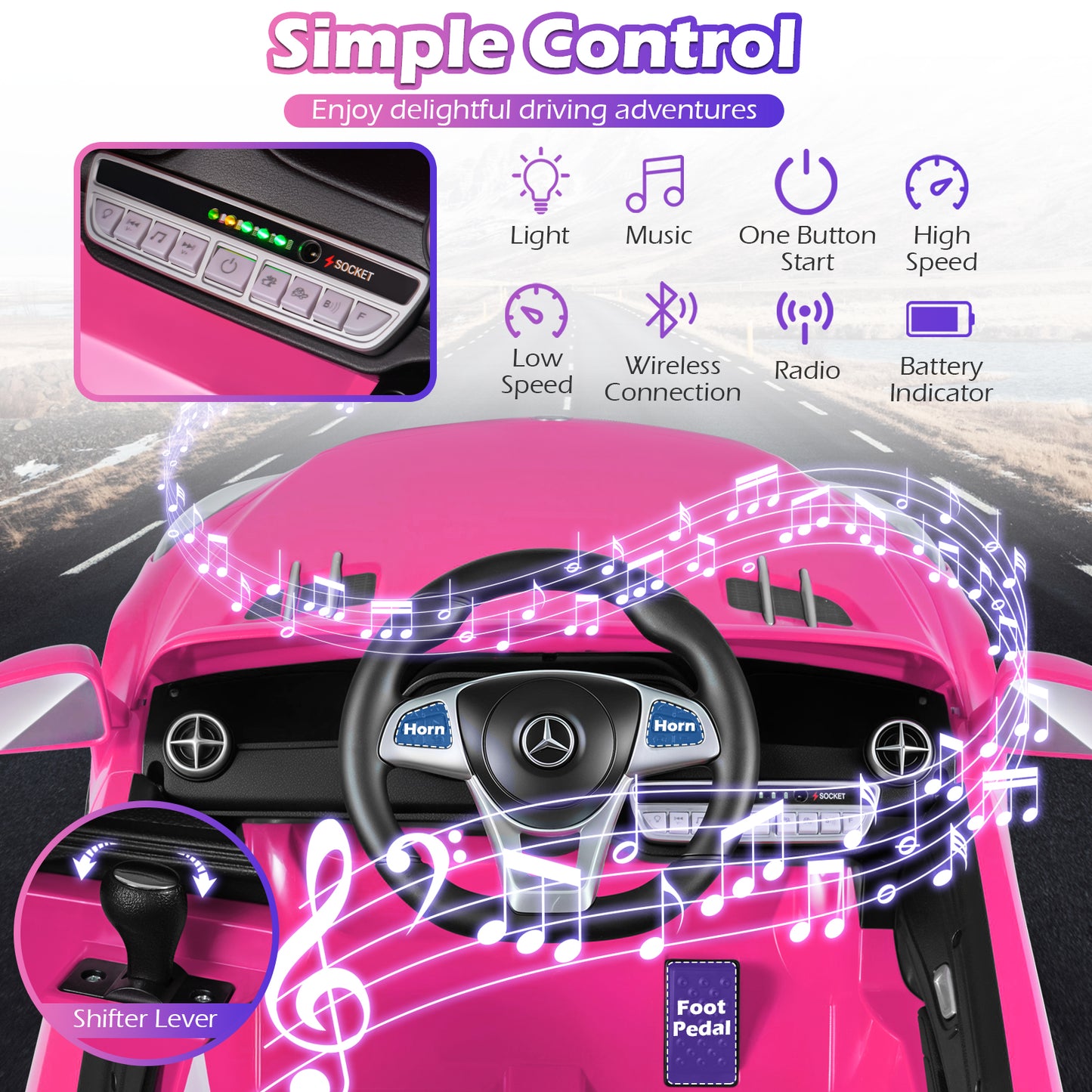 12V Kids Ride on Car Licensed Mercedes-Benz with Remote and Music, Pink Powered Ride On Toys at Gallery Canada
