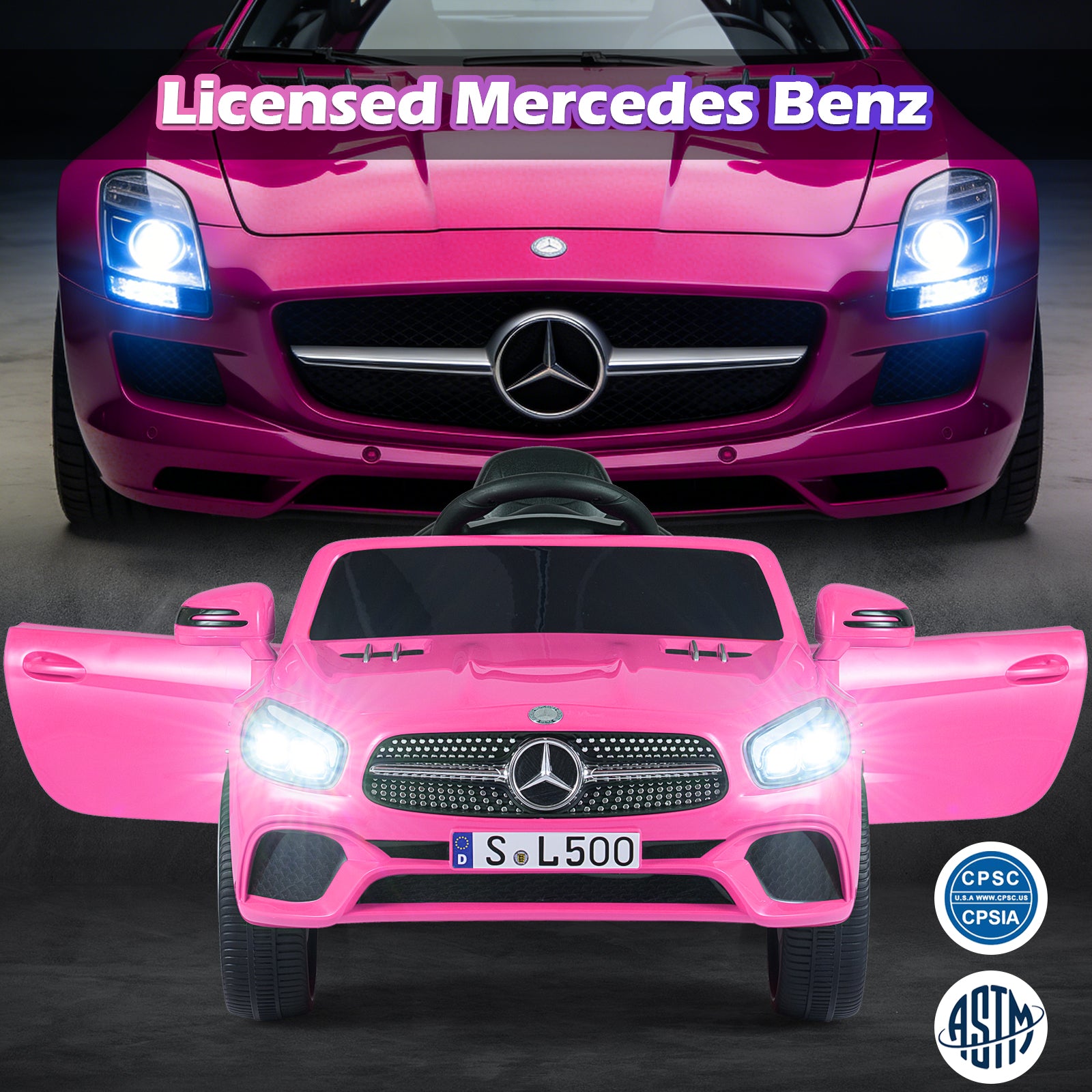 12V Kids Ride on Car Licensed Mercedes-Benz with Remote and Music, Pink Powered Ride On Toys at Gallery Canada