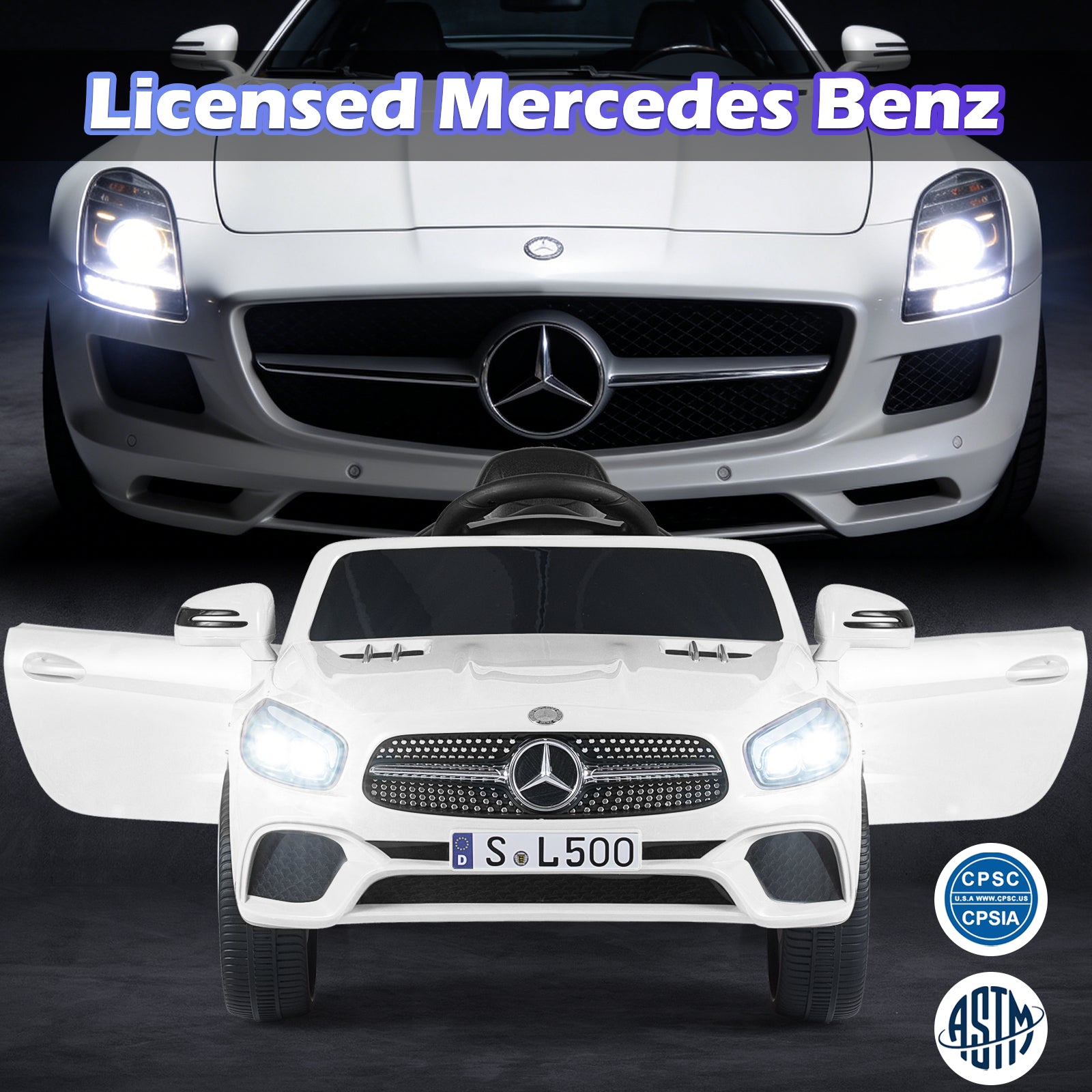 12V Kids Ride on Car Licensed Mercedes-Benz with Remote and Music, White Powered Ride On Toys at Gallery Canada