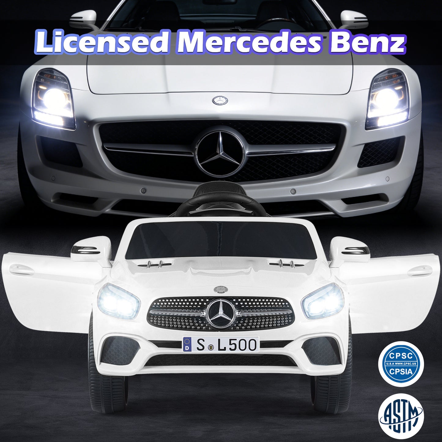 12V Kids Ride on Car Licensed Mercedes-Benz with Remote and Music, White Powered Ride On Toys at Gallery Canada