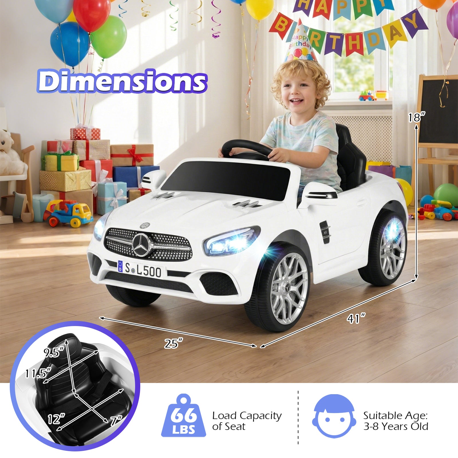 12V Kids Ride on Car Licensed Mercedes-Benz with Remote and Music, White Powered Ride On Toys at Gallery Canada