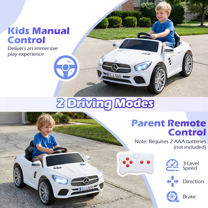 12V Kids Ride on Car Licensed Mercedes-Benz with Remote and Music, White Powered Ride On Toys at Gallery Canada