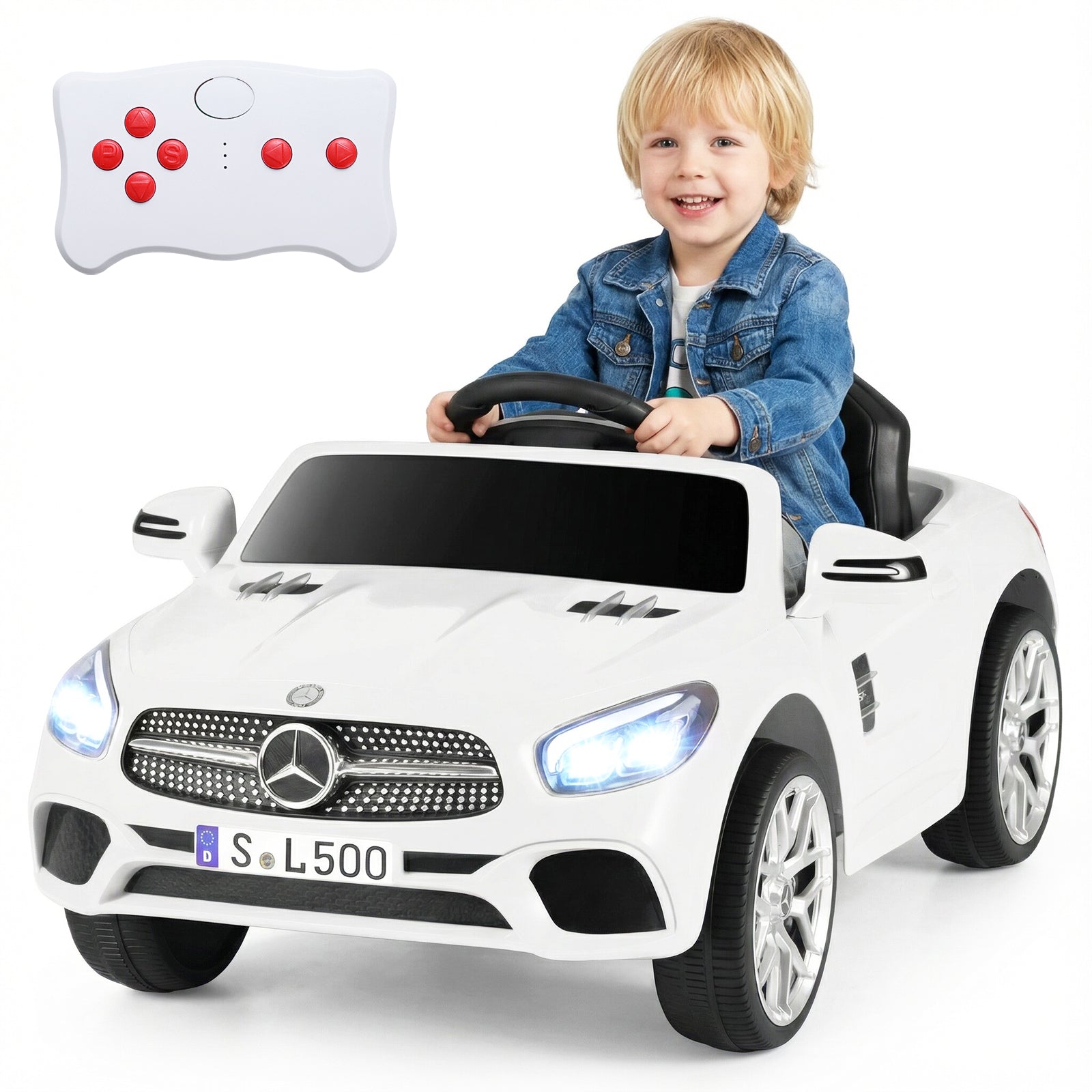 12V Kids Ride on Car Licensed Mercedes-Benz with Remote and Music, White Powered Ride On Toys at Gallery Canada