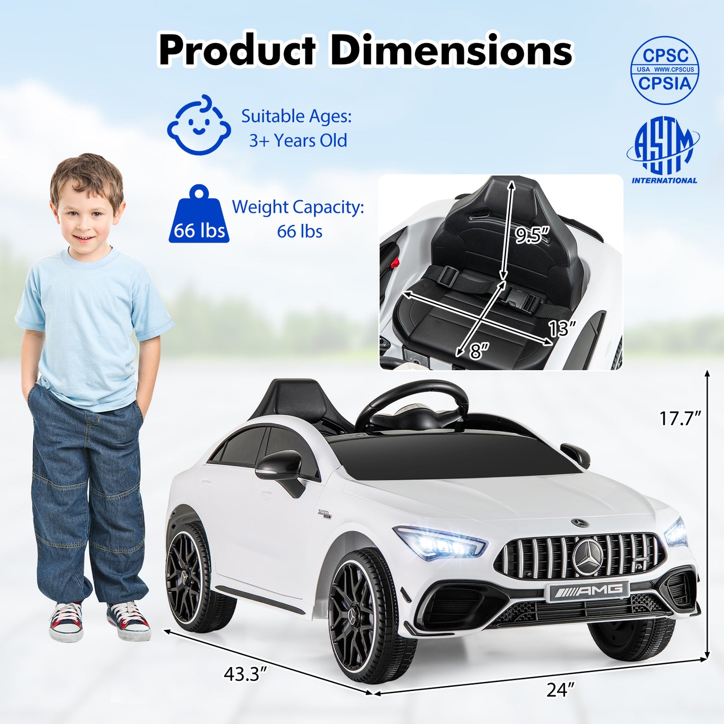 12V Kids Ride On Car With Remote, White Powered Ride On Toys at Gallery Canada