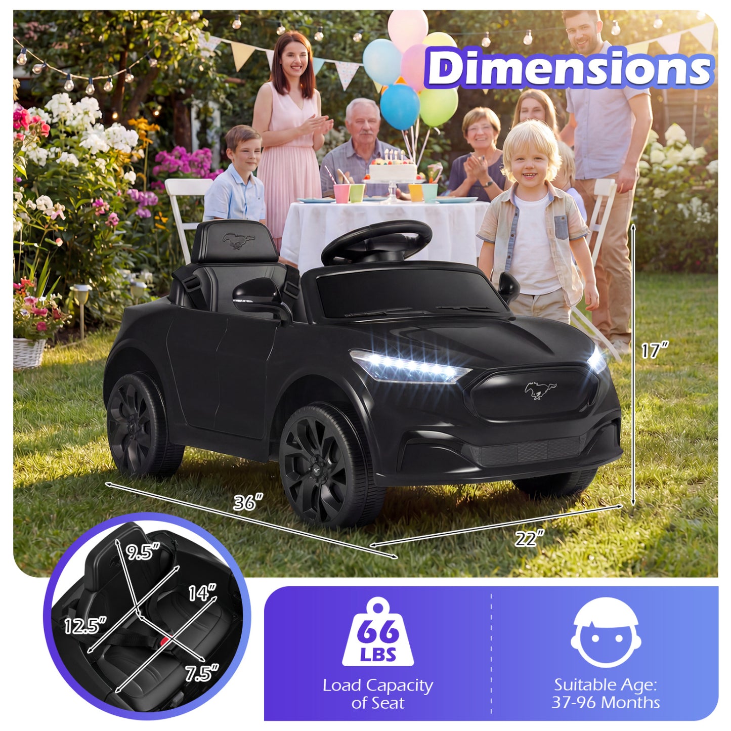 12V Kids Ride on Car Licensed Ford Mach E with Parent Control and Horn, Black Powered Ride On Toys at Gallery Canada