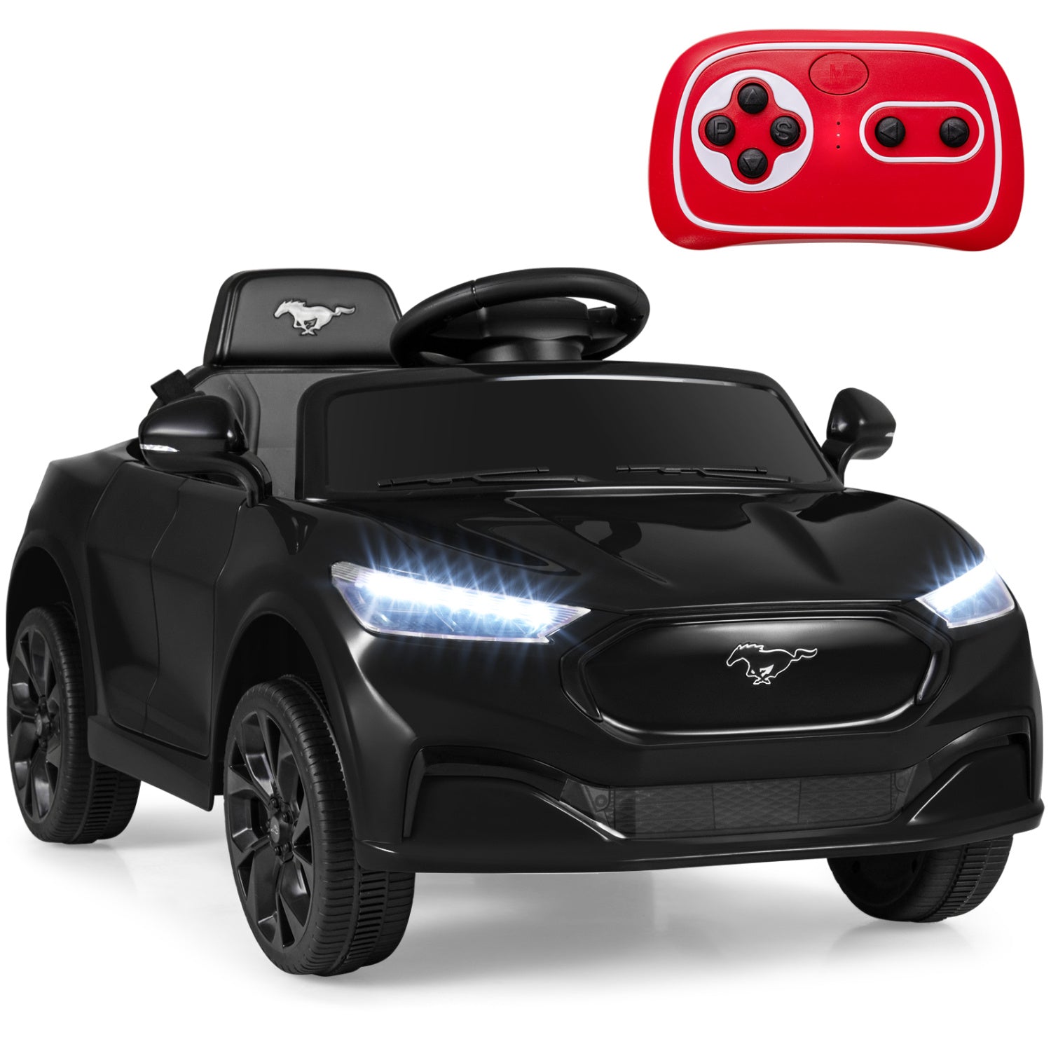 12V Kids Ride on Car Licensed Ford Mach E with Parent Control and Horn, Black Powered Ride On Toys at Gallery Canada