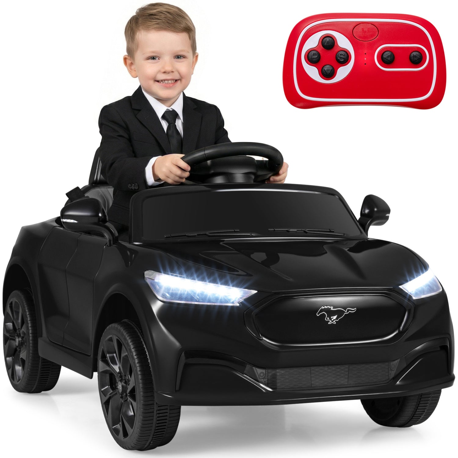 12V Kids Ride on Car Licensed Ford Mach E with Parent Control and Horn, Black Powered Ride On Toys at Gallery Canada