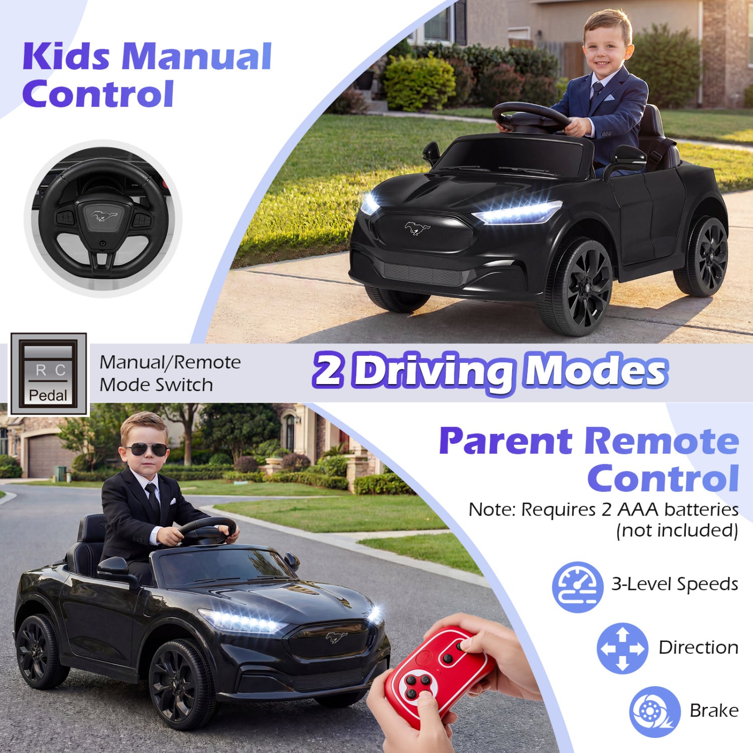 12V Kids Ride on Car Licensed Ford Mach E with Parent Control and Horn, Black Powered Ride On Toys at Gallery Canada