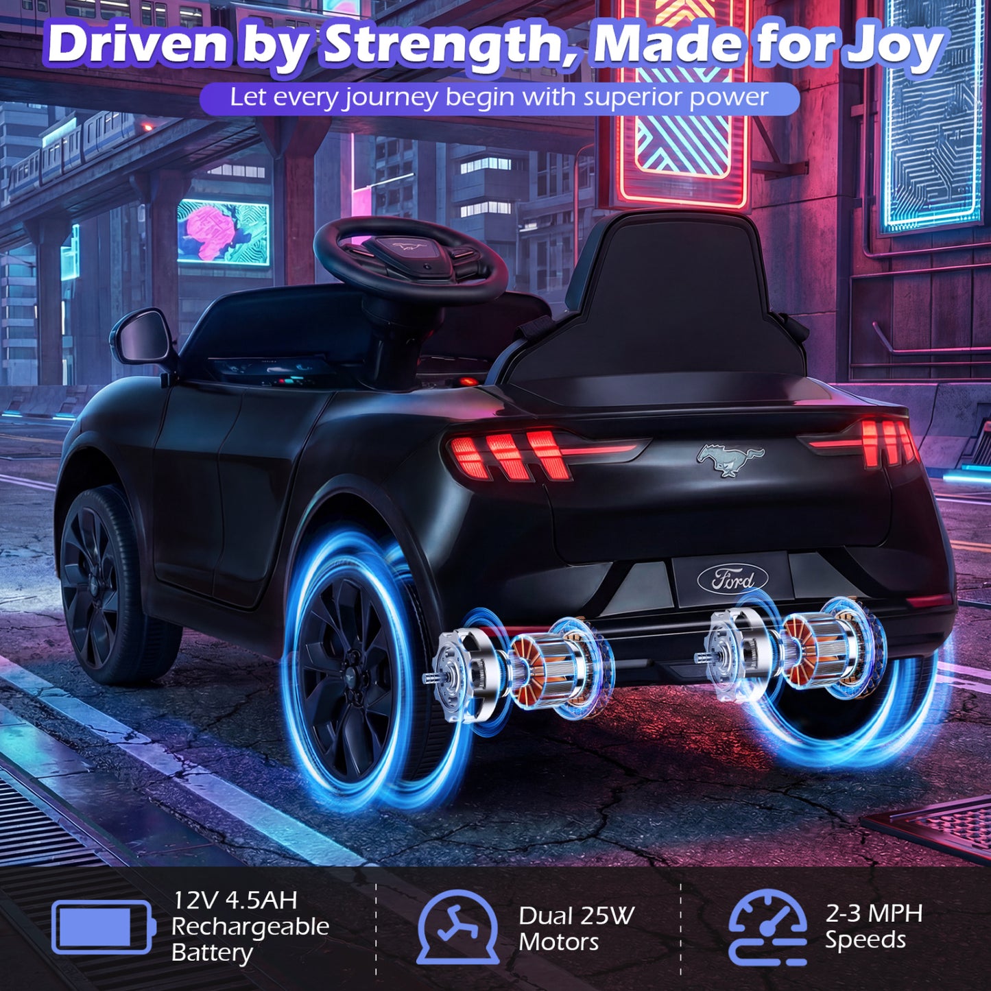 12V Kids Ride on Car Licensed Ford Mach E with Parent Control and Horn, Black Powered Ride On Toys at Gallery Canada