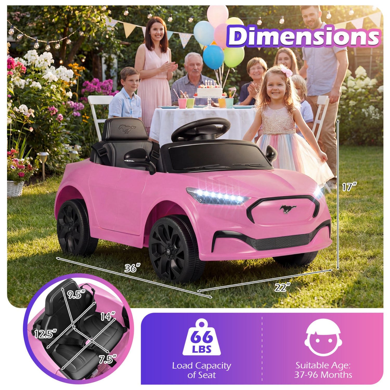 12V Kids Ride on Car Licensed Ford Mach E with Parent Control and Horn, Pink Powered Ride On Toys at Gallery Canada