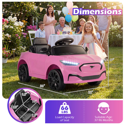 12V Kids Ride on Car Licensed Ford Mach E with Parent Control and Horn, Pink Powered Ride On Toys at Gallery Canada