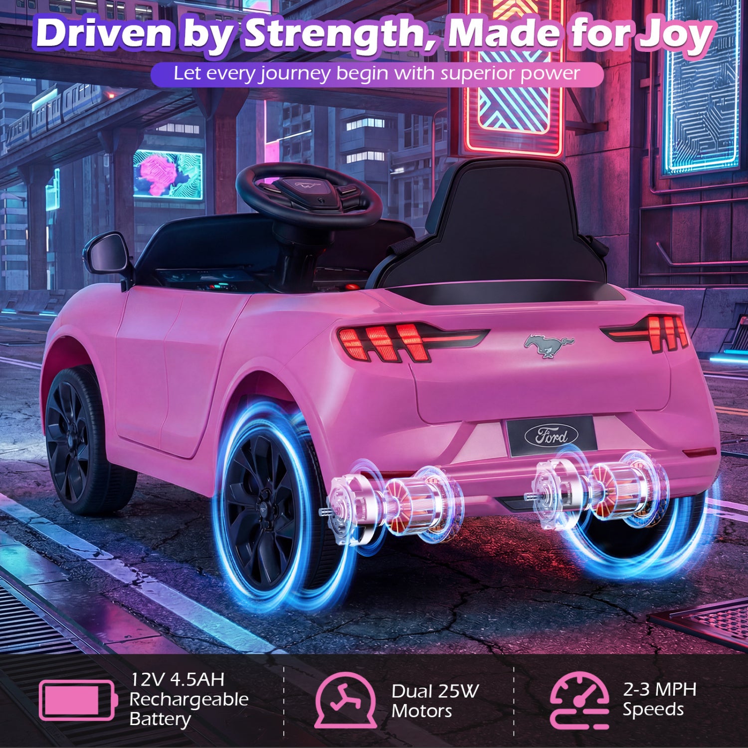 12V Kids Ride on Car Licensed Ford Mach E with Parent Control and Horn, Pink Powered Ride On Toys at Gallery Canada