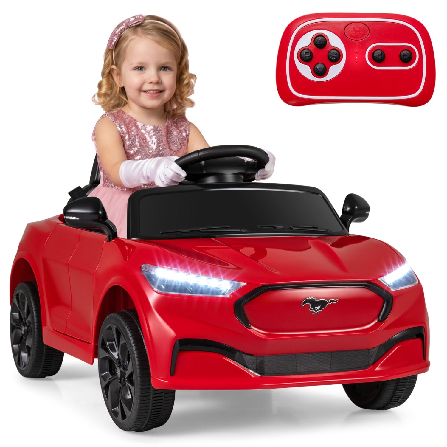 12V Kids Ride on Car Licensed Ford Mach E with Parent Control and Horn, Red Powered Ride On Toys at Gallery Canada