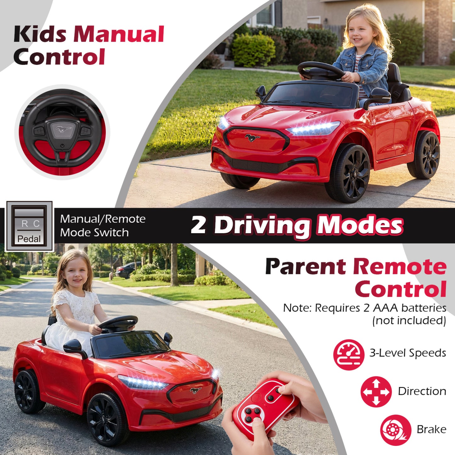 12V Kids Ride on Car Licensed Ford Mach E with Parent Control and Horn, Red Powered Ride On Toys at Gallery Canada
