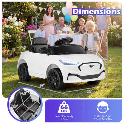 12V Kids Ride on Car Licensed Ford Mach E with Parent Control and Horn, White Powered Ride On Toys at Gallery Canada