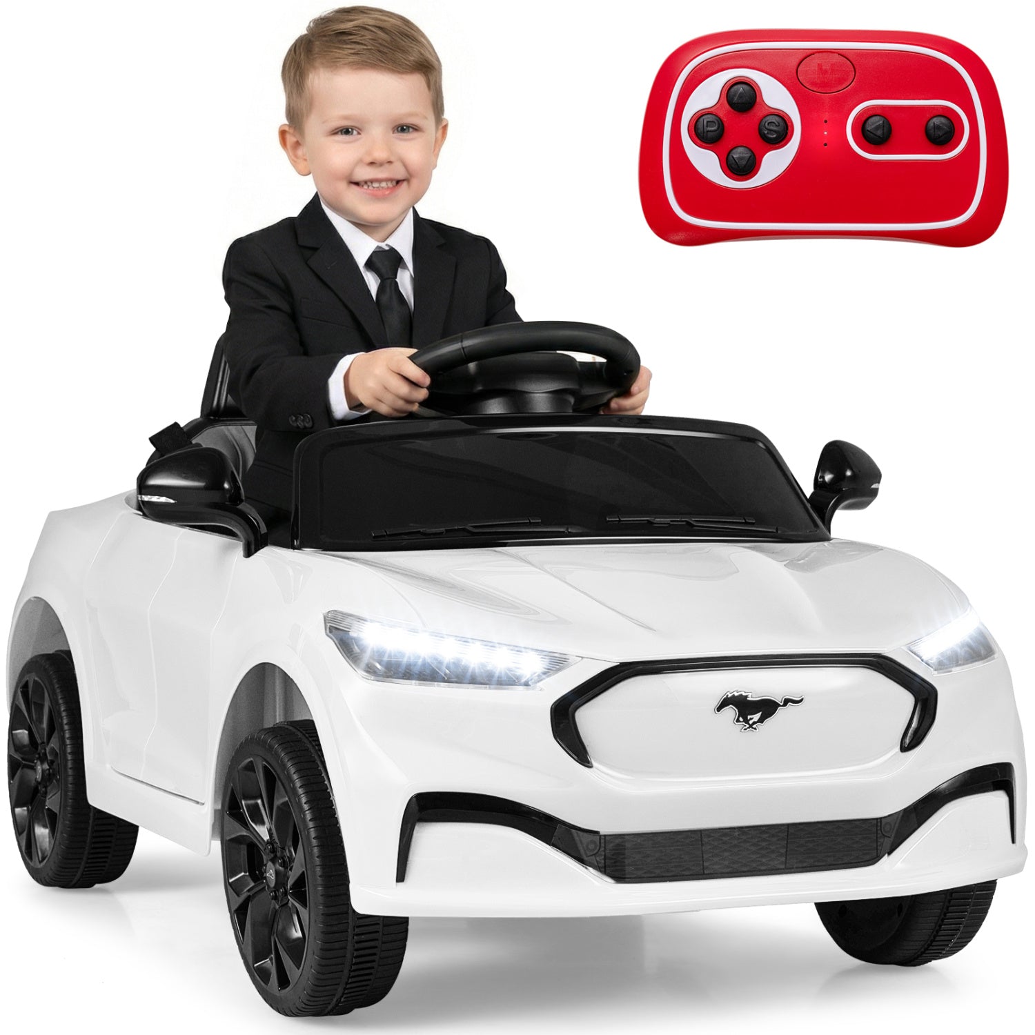 12V Kids Ride on Car Licensed Ford Mach E with Parent Control and Horn, White Powered Ride On Toys at Gallery Canada