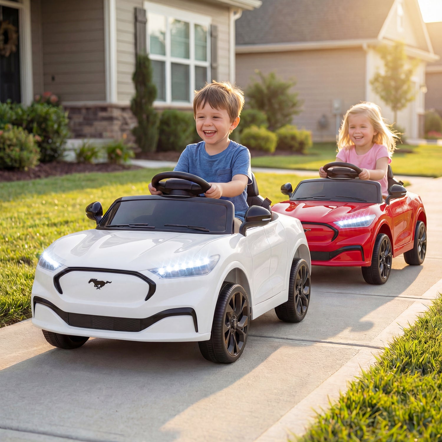 12V Kids Ride on Car Licensed Ford Mach E with Parent Control and Horn, White Powered Ride On Toys at Gallery Canada