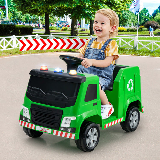 12V Kids Ride-On Garbage Truck, With Warning Lights And 6 Recycling Accessories, Green Powered Ride On Toys Green at Gallery Canada
