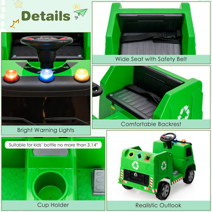 12V Kids Ride-On Garbage Truck, With Warning Lights And 6 Recycling Accessories, Green Powered Ride On Toys at Gallery Canada