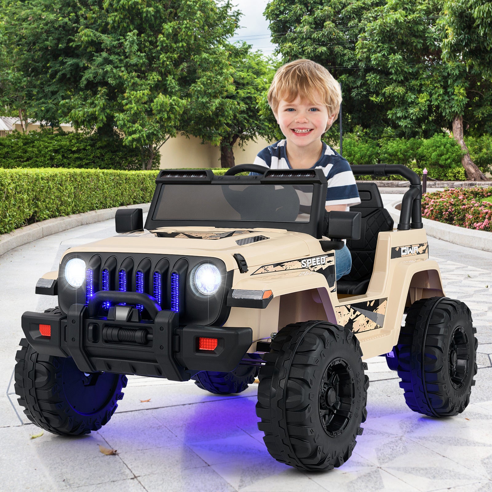 12V Kids Ride-on Jeep Car with 2.4 G Remote Control, Khaki Powered Ride On Toys at Gallery Canada
