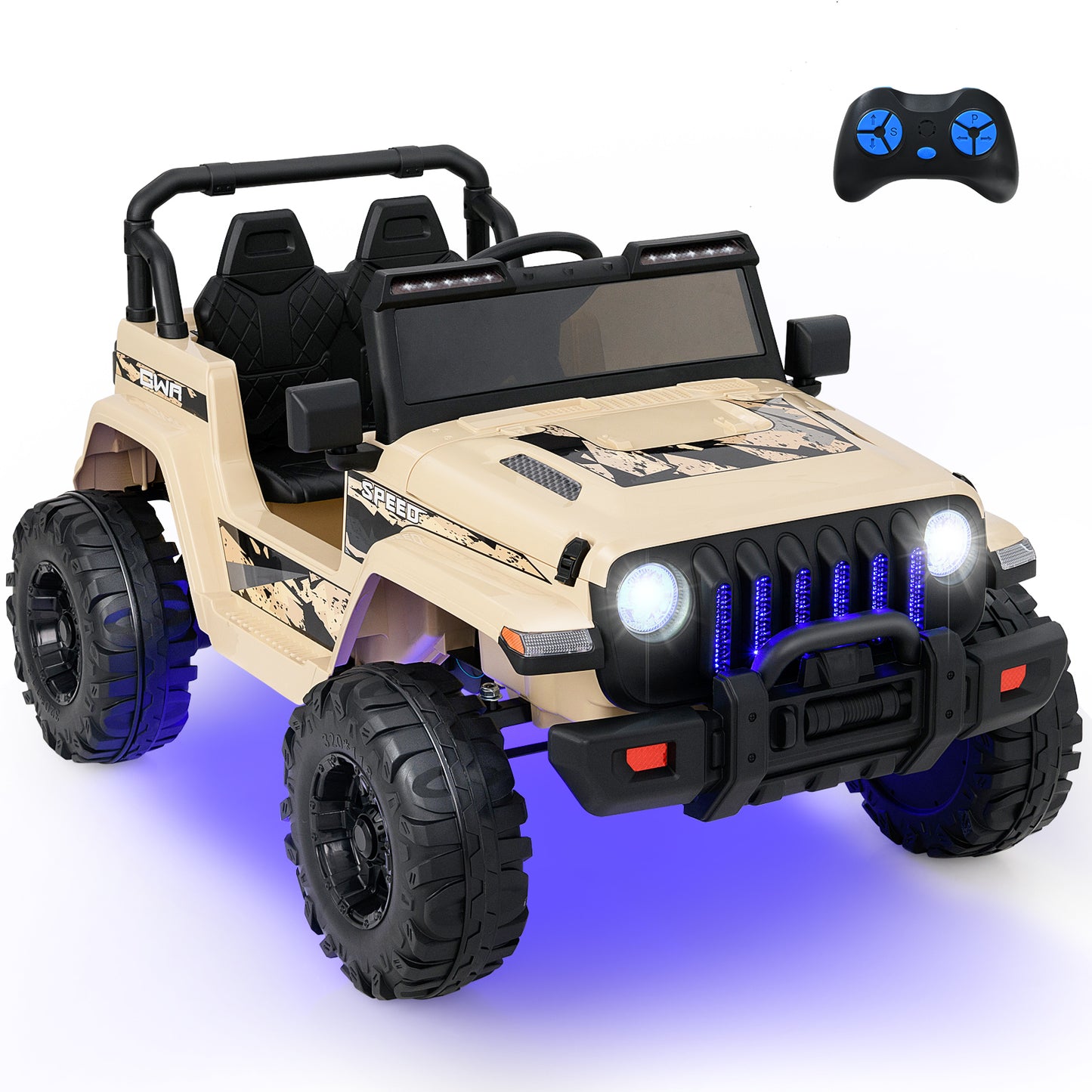 12V Kids Ride-on Jeep Car with 2.4 G Remote Control, Khaki Powered Ride On Toys Khaki at Gallery Canada