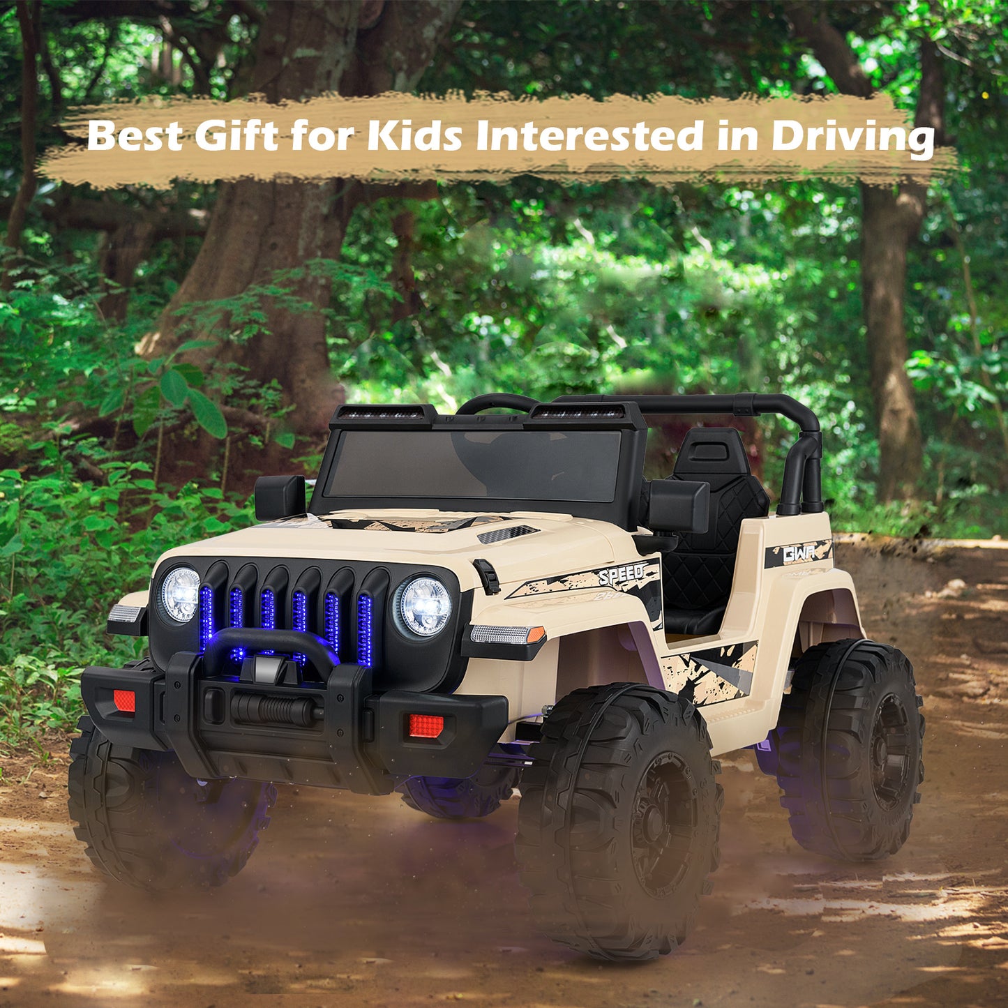 12V Kids Ride-on Jeep Car with 2.4 G Remote Control, Khaki Powered Ride On Toys at Gallery Canada