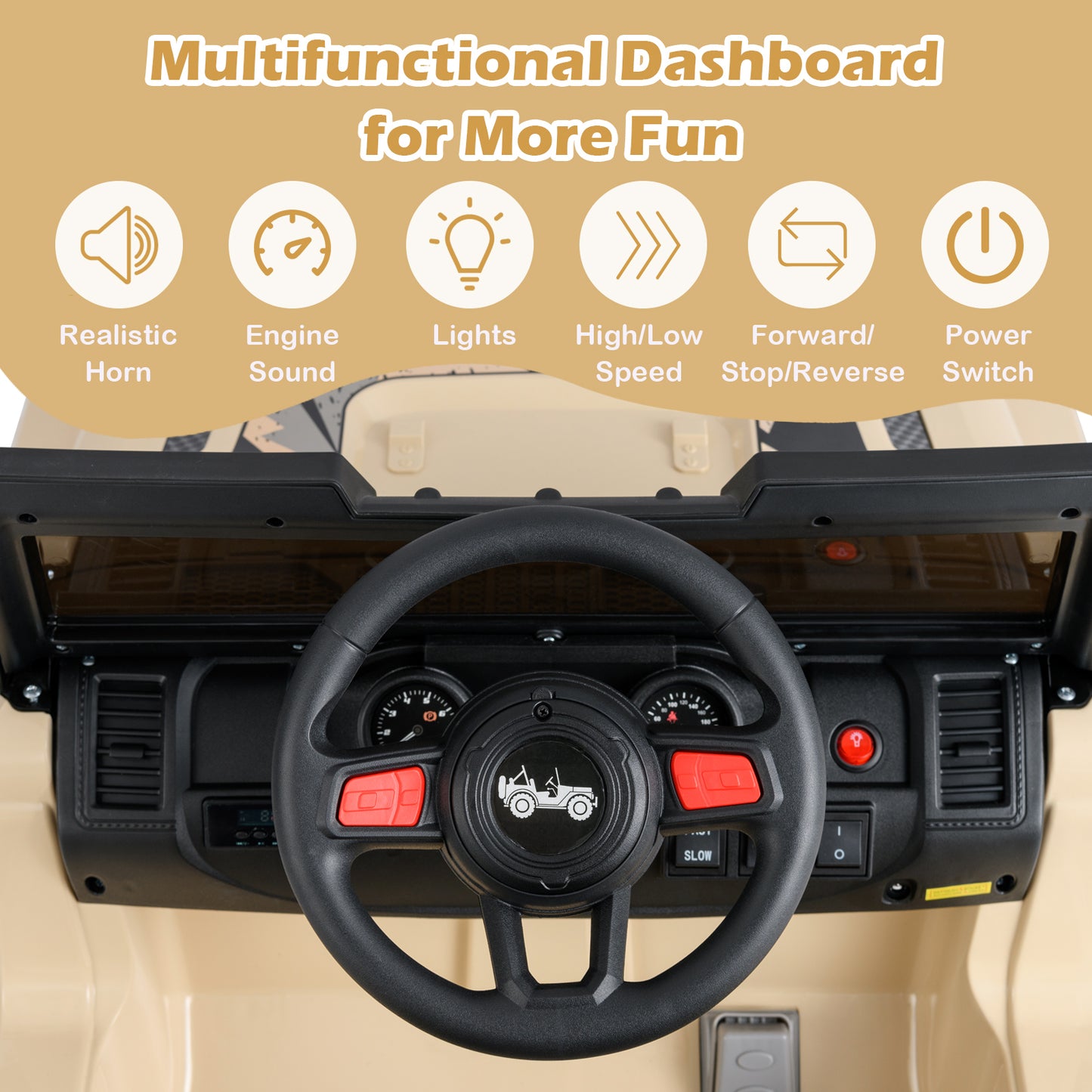 12V Kids Ride-on Jeep Car with 2.4 G Remote Control, Khaki Powered Ride On Toys at Gallery Canada