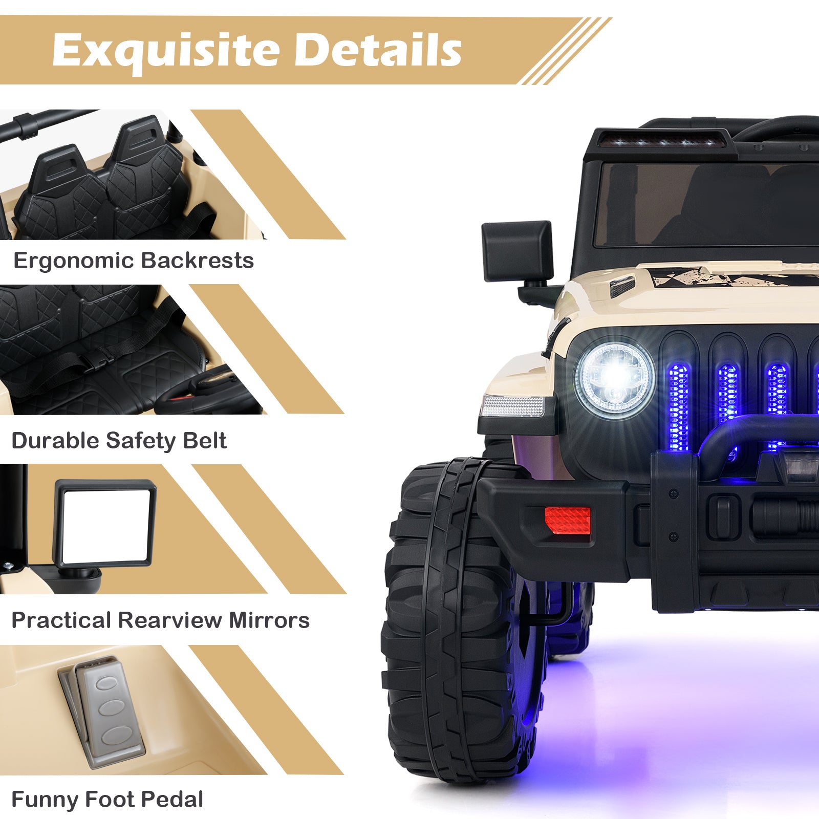 12V Kids Ride-on Jeep Car with 2.4 G Remote Control, Khaki Powered Ride On Toys at Gallery Canada