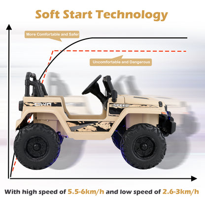 12V Kids Ride-on Jeep Car with 2.4 G Remote Control, Khaki Powered Ride On Toys at Gallery Canada