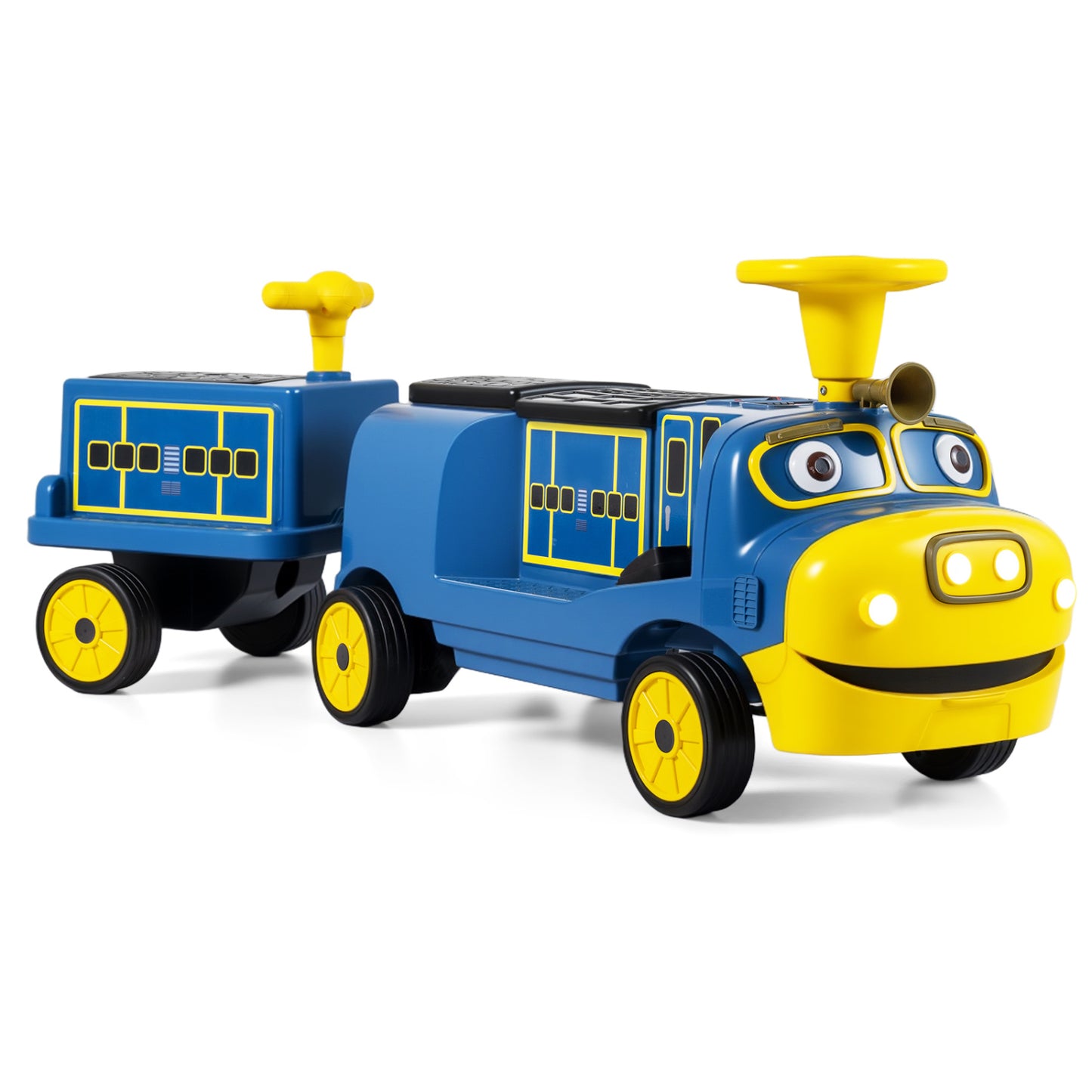 12V Kids Ride on Train 3-Seater with Detachable Carriage Licensed Chuggington, Blue Powered Ride On Toys Blue at Gallery Canada