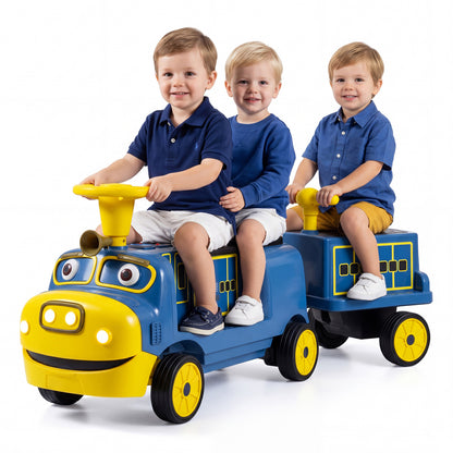 12V Kids Ride on Train 3-Seater with Detachable Carriage Licensed Chuggington, Blue Powered Ride On Toys at Gallery Canada
