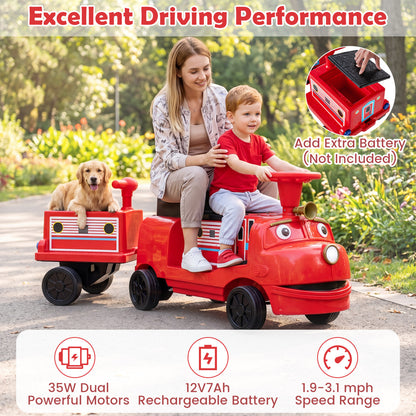 12V Kids Ride on Train 3-Seater with Detachable Carriage Licensed Chuggington, Red Powered Ride On Toys at Gallery Canada