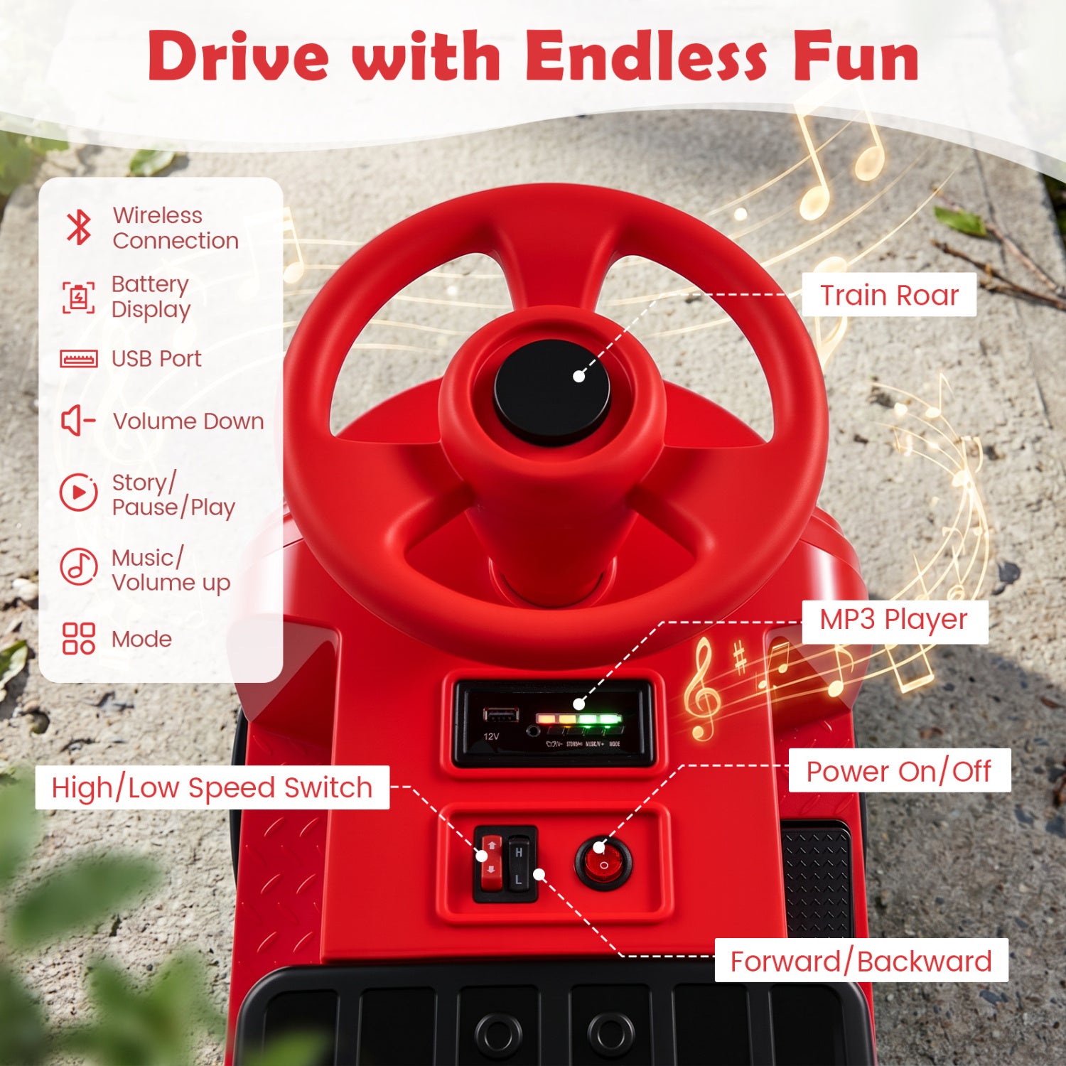 12V Kids Ride on Train 3-Seater with Detachable Carriage Licensed Chuggington, Red Powered Ride On Toys at Gallery Canada